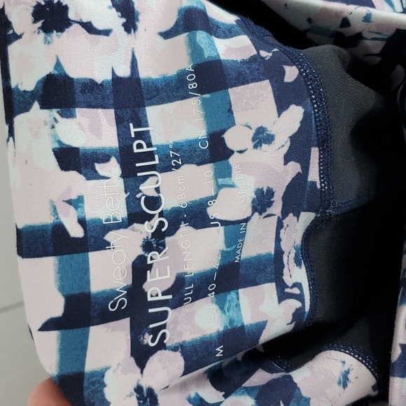 Sweaty Betty Super Sculpt Leggings Full Length Floral Check Side Pocket Womens M - Picture 9 of 11
